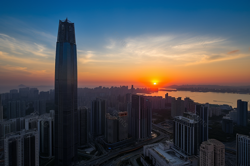 晚霞时分太阳日落繁华的现代城市都市高楼大厦建筑航拍实拍视角图像摄影,高清,摄影图,摄影图片,图片大全,摄影图免费下载